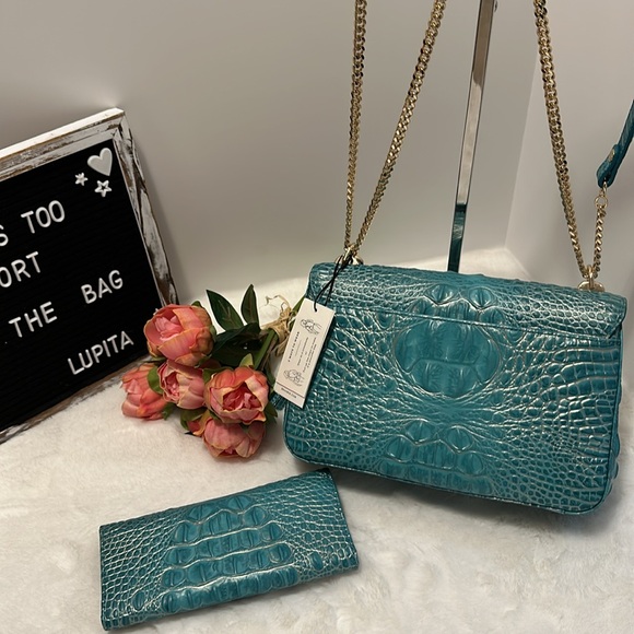 Brahmin 3pcs set Rosalie bag, Veronica wallet and copa tassel in green mermaid - Picture 4 of 15